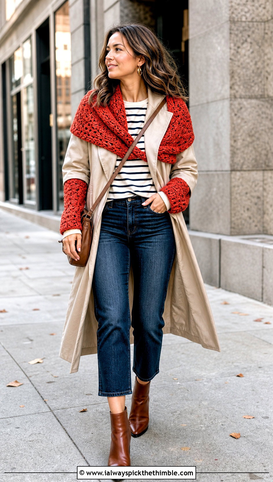 Convertible Crochet Scarf Shrug With Trench Coat - 20 crochet wrap around shrug with sleeves outfit ideas