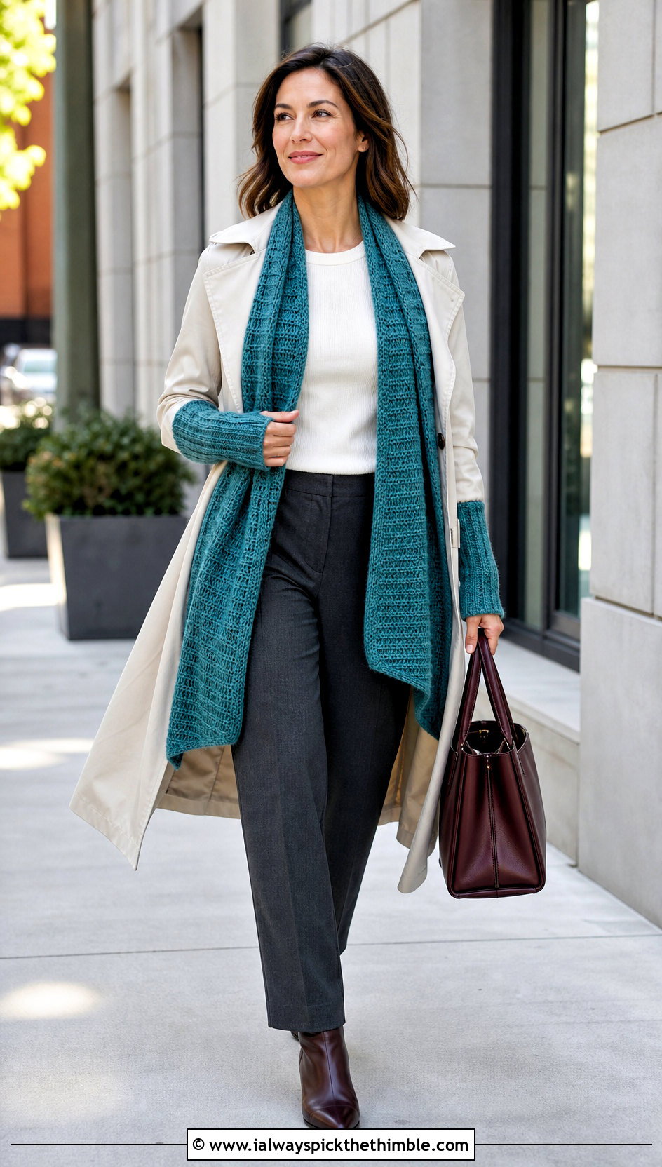 Convertible Crochet Scarf Wrap With Trench Coat - 25 crochet wrap with sleeves outfit ideas