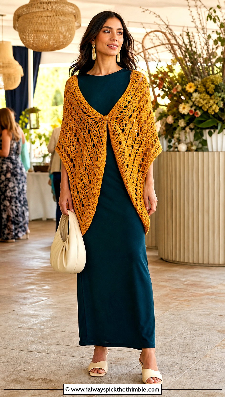 Convertible Crochet Shawl Poncho With Maxi Dress - 15 Crochet Shawls And Ponchos outfit ideas
