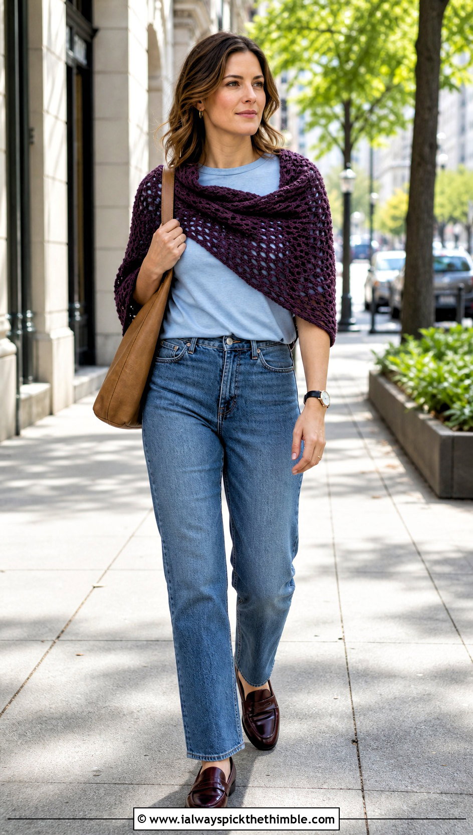 Convertible Crochet Wrap Shrug With Straight Leg Jeans - 25 Crochet Wrap Shrug outfit ideas