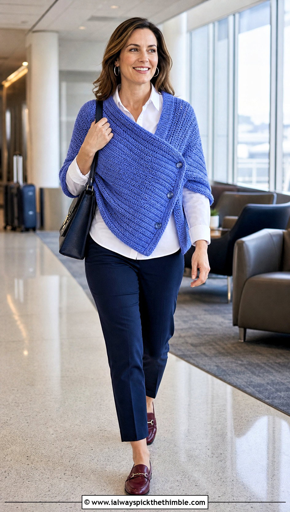 Convertible Crochet Wrap With A Button Down Shirt - 25 crochet wrap outfit ideas