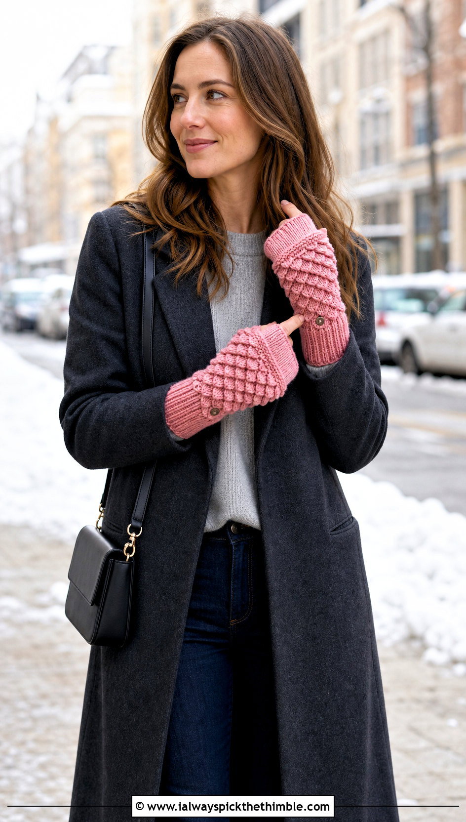 Convertible Dragon Scale Mittens With Wool Coat And Jeans - 20 dragon scale crochet gloves outfit ideas