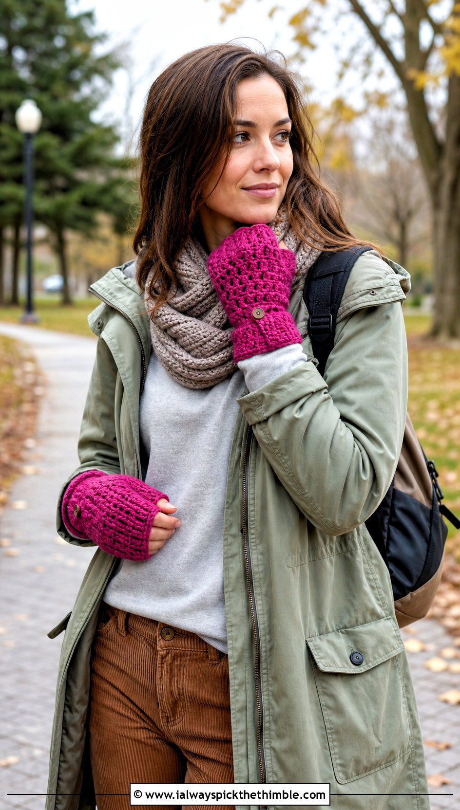 Convertible Fingerless Crochet Gloves With Parka - 20 fingerless crochet gloves outfit ideas
