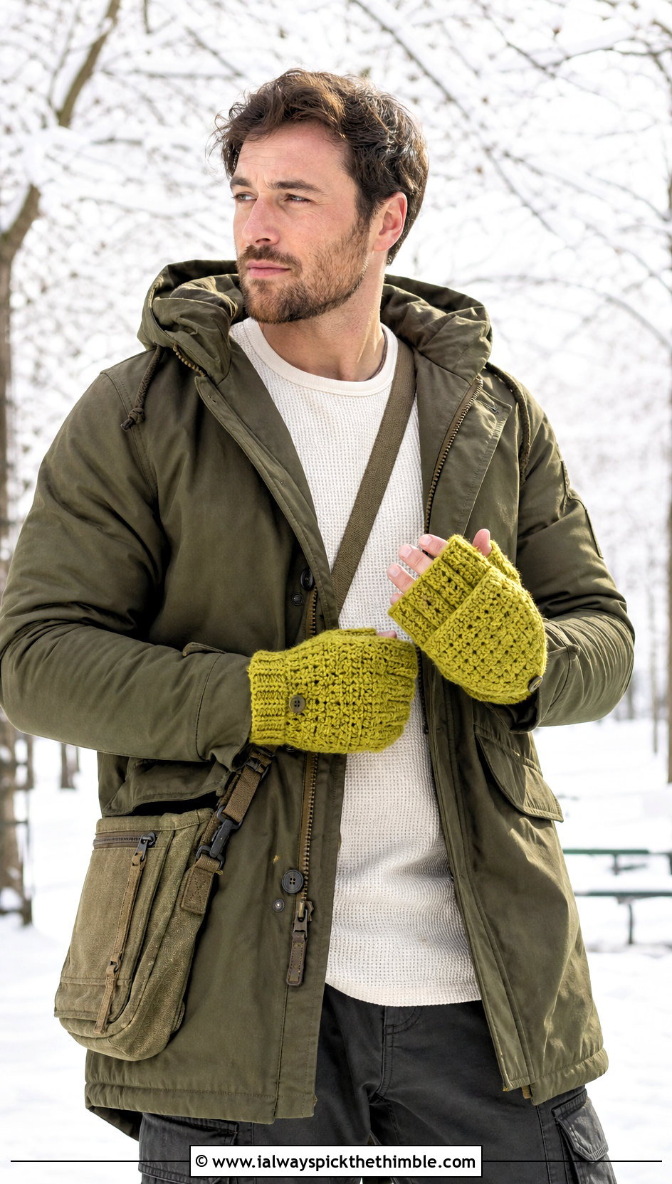 Convertible Flip Top Crochet Mittens With Parka - 20 crochet mittens for men outfit ideas