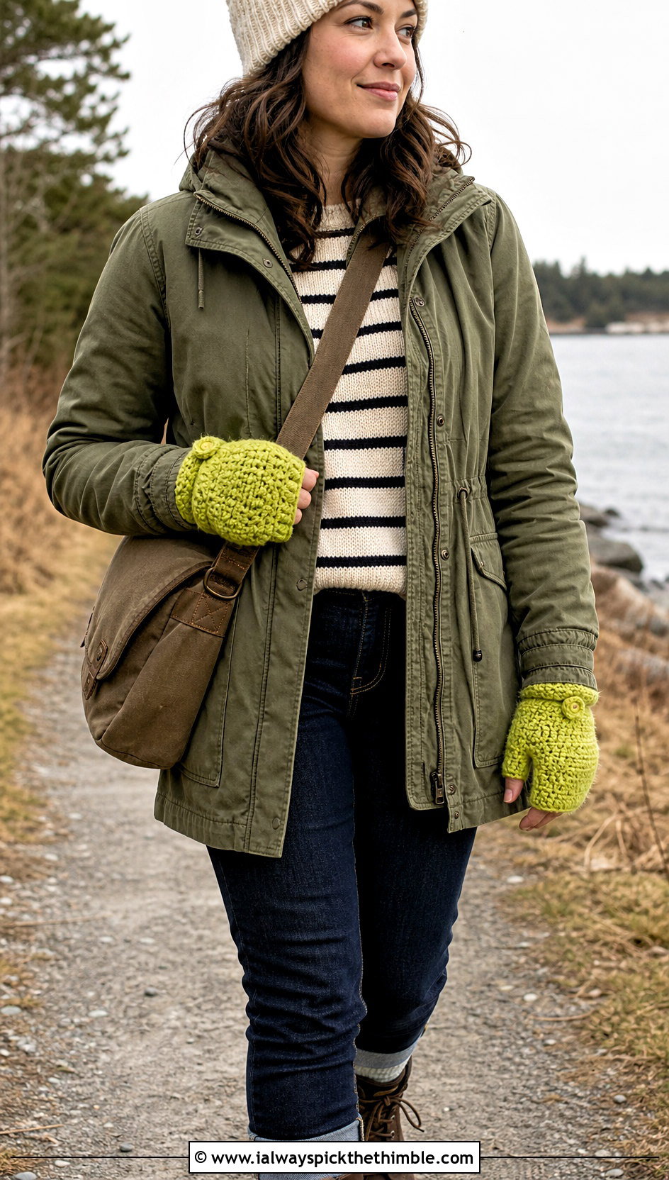 Convertible Flip Top Crocheted Mittens With Utility Jacket - 20 Crocheted Mittens outfit ideas