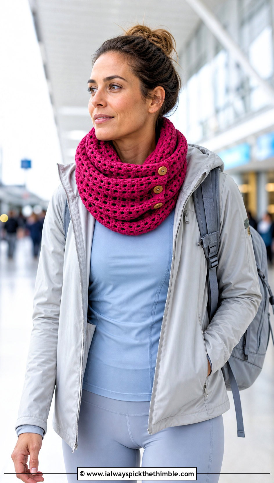 Convertible Infinity Button Cowl With Athleisure - 20 crochet button cowl outfit ideas