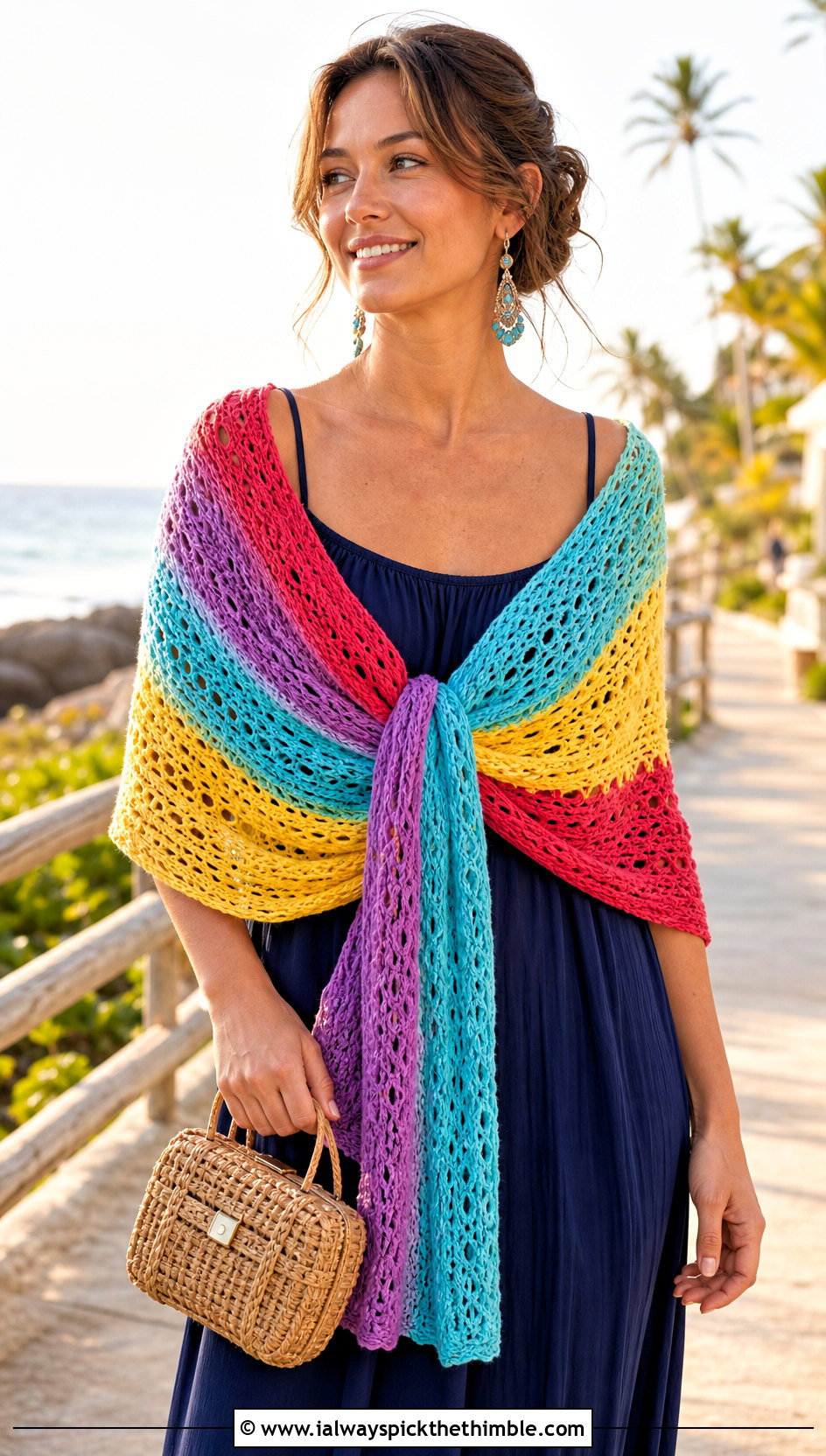 Convertible Scarf Shawl With Maxi Dress - 20 crochet summer scarf outfit ideas