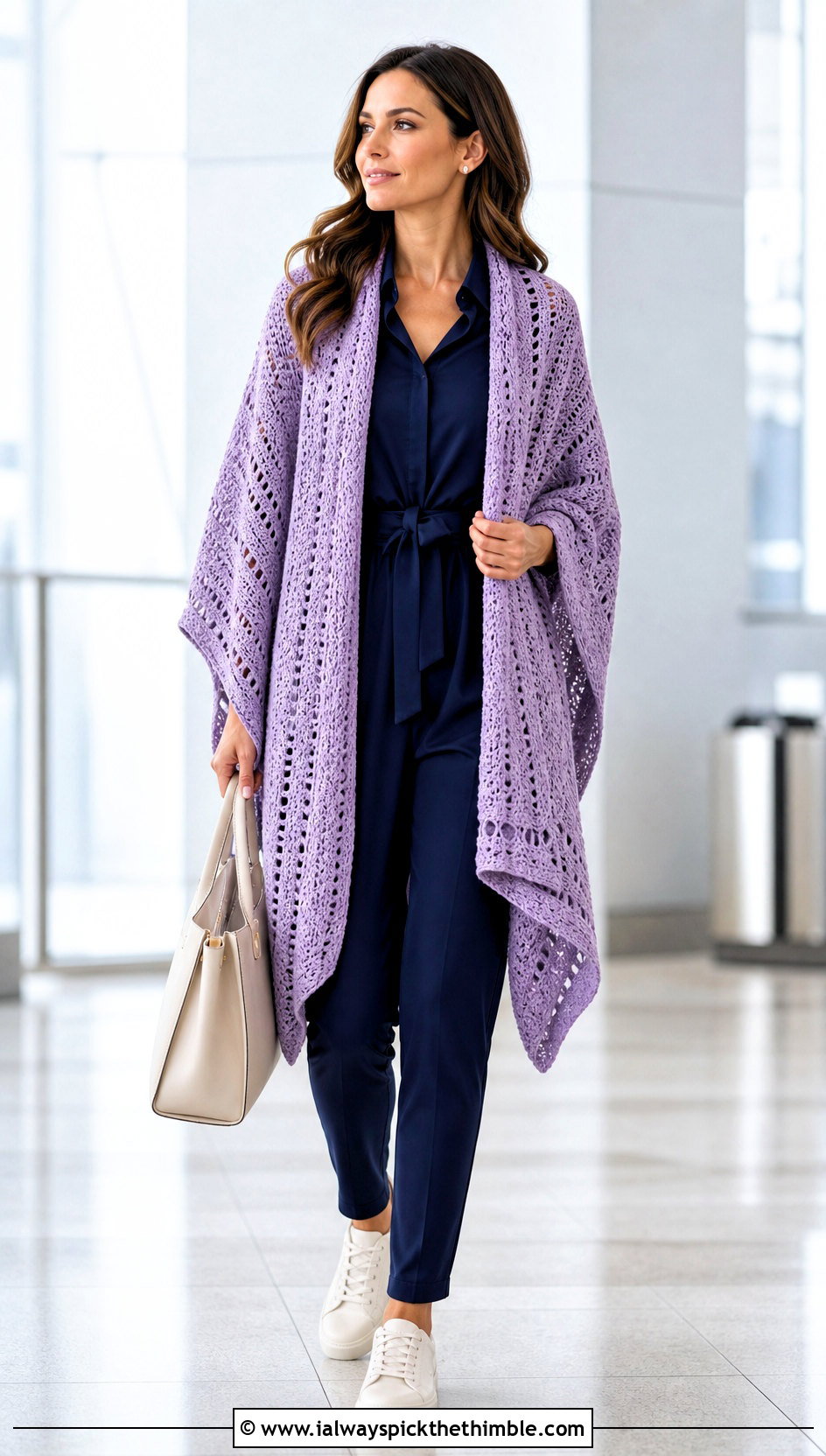 Convertible Shawl Crochet Poncho With Jumpsuit - 20 ladies crochet poncho outfit ideas