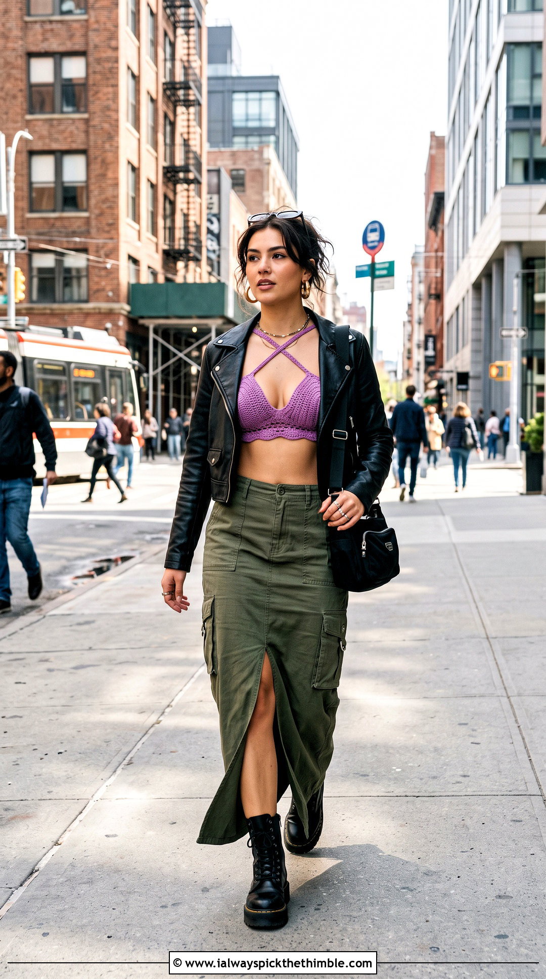 Convertible Strap Push Up Crochet Bra With Cargo Maxi Skirt - 20 crochet push up bra outfit ideas