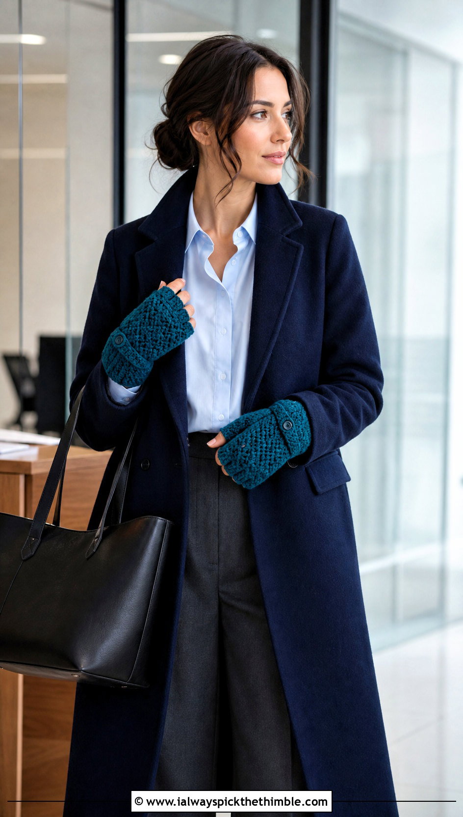 Convertible Thumb Crochet Mittens With Tailored Trousers - 20 Convertible Crochet Fingerless Mittens outfit ideas