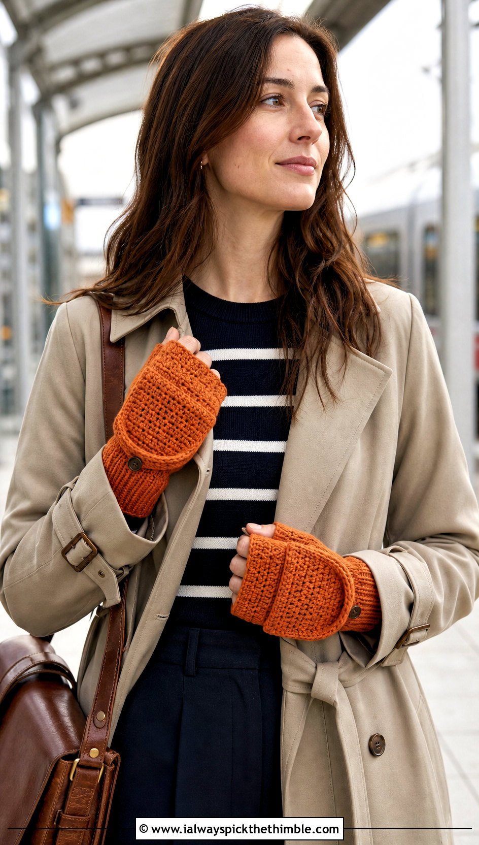 Convertible Velvet Crochet Mittens With Trench Coat - 20 velvet crochet mittens outfit ideas