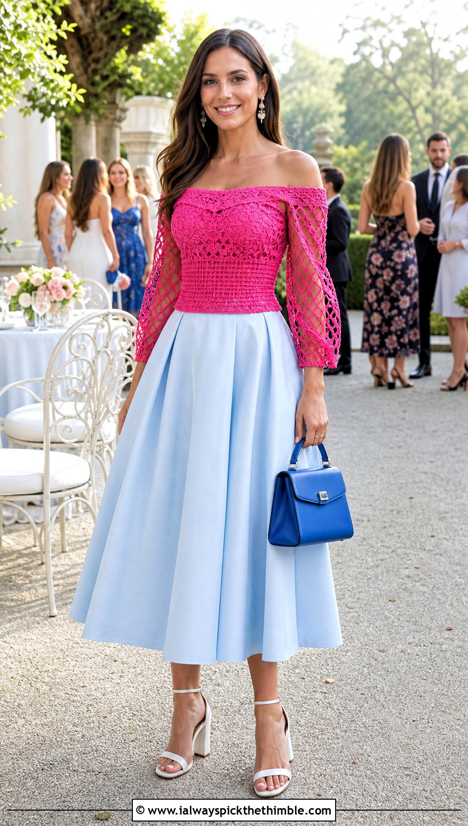 Corset Band Mesh Off Shoulder Top With Full Midi Skirt - 20 crochet mesh off shoulder top outfit ideas