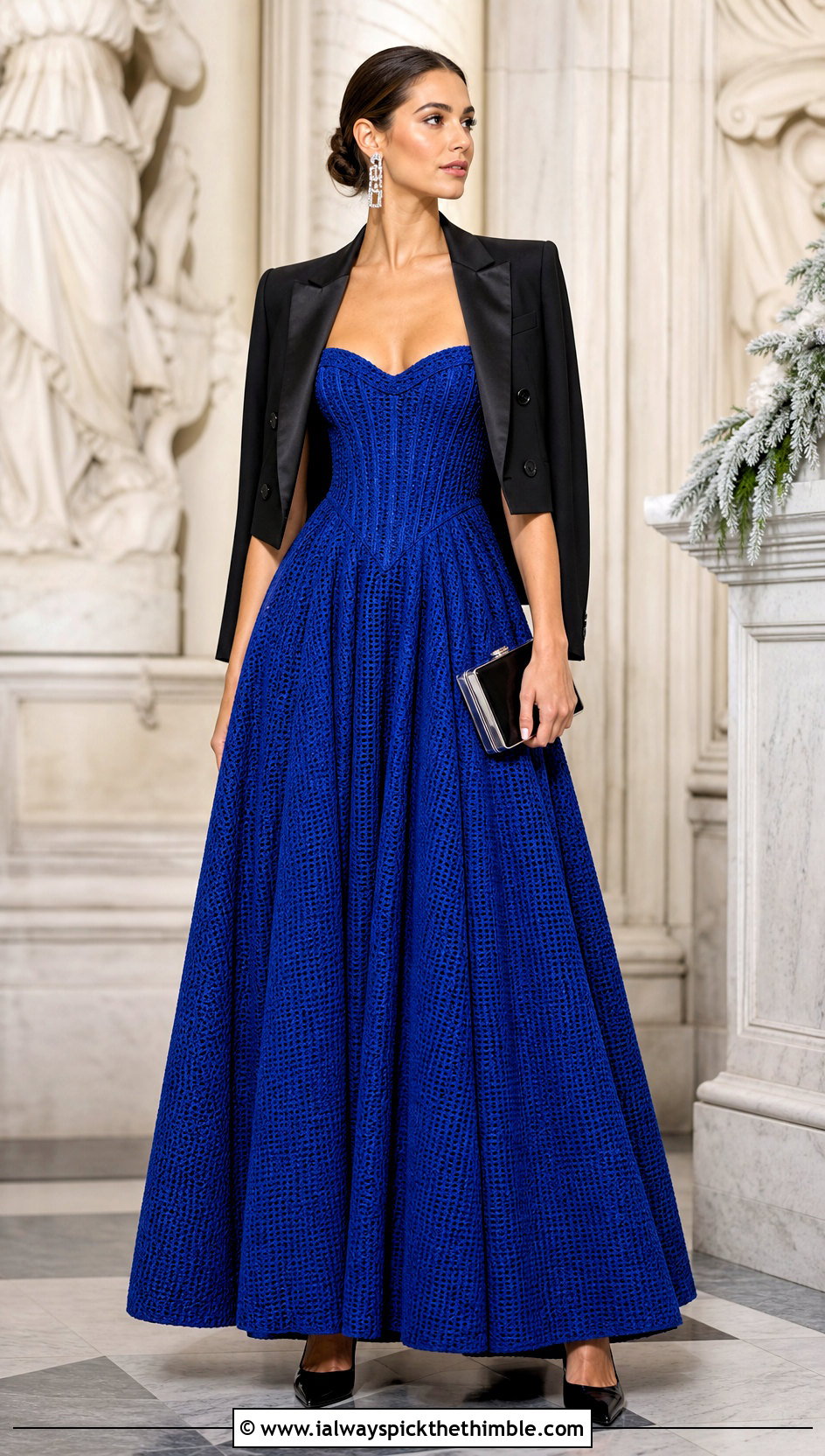 Corset Crochet Ball Gown Dress With Tuxedo Blazer - 20 crochet ball gown dress outfit ideas