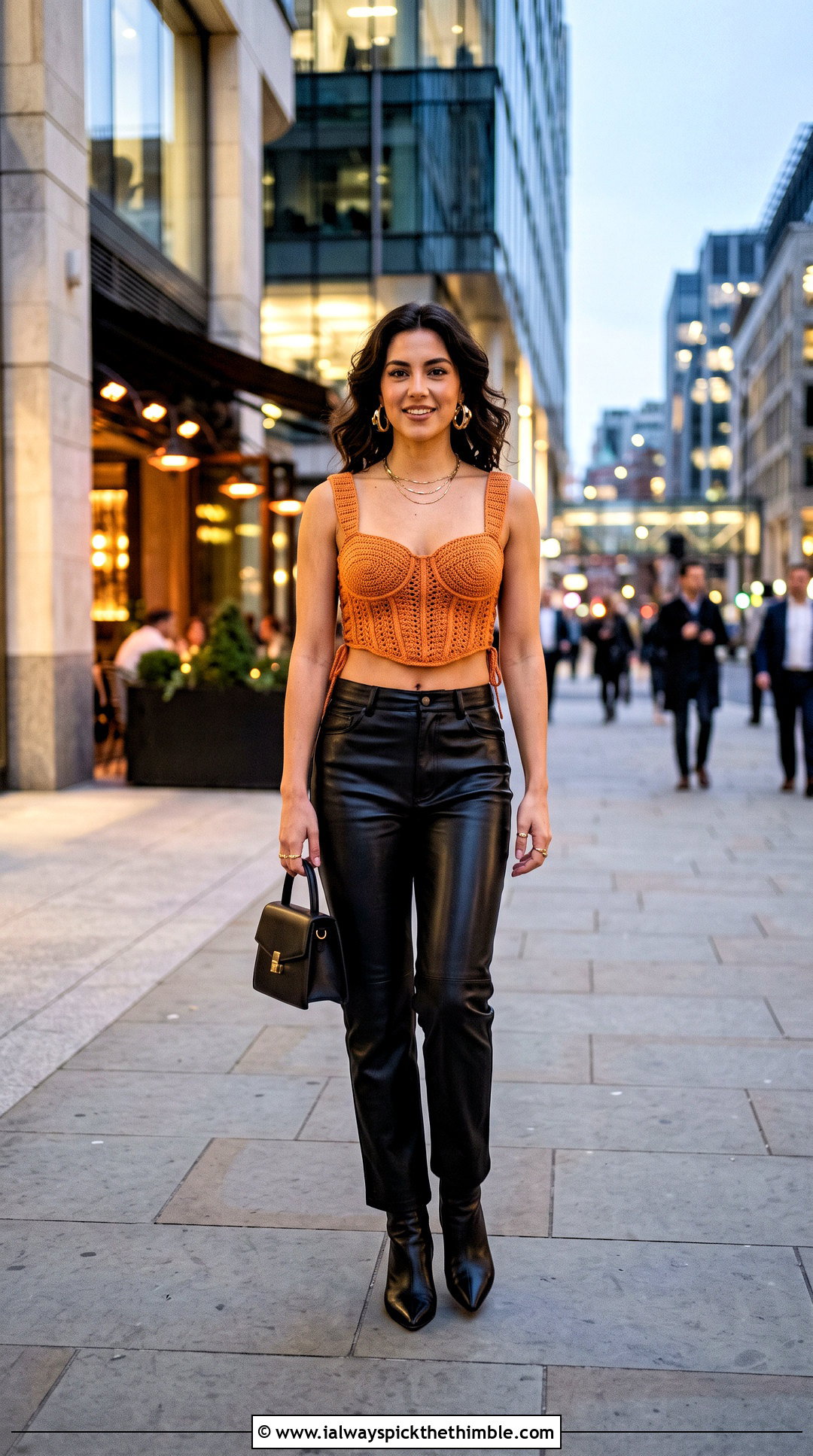 Corset Crochet Crop Top With Leather Pants - 15 crochet crop tops for women outfit ideas