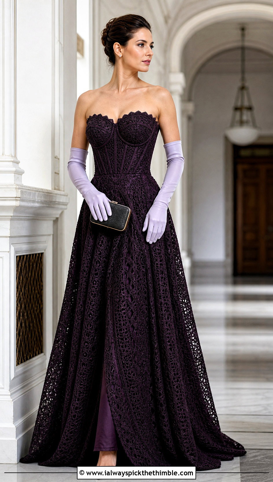 Corset Crochet Gown With Opera Gloves - 25 crochet gown outfit ideas