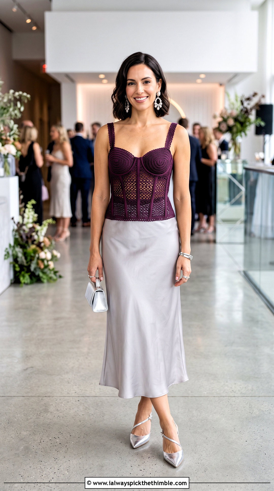 Corset Crochet Peekaboo Top With a Satin Midi Skirt - 20 peekaboo crochet top outfit ideas