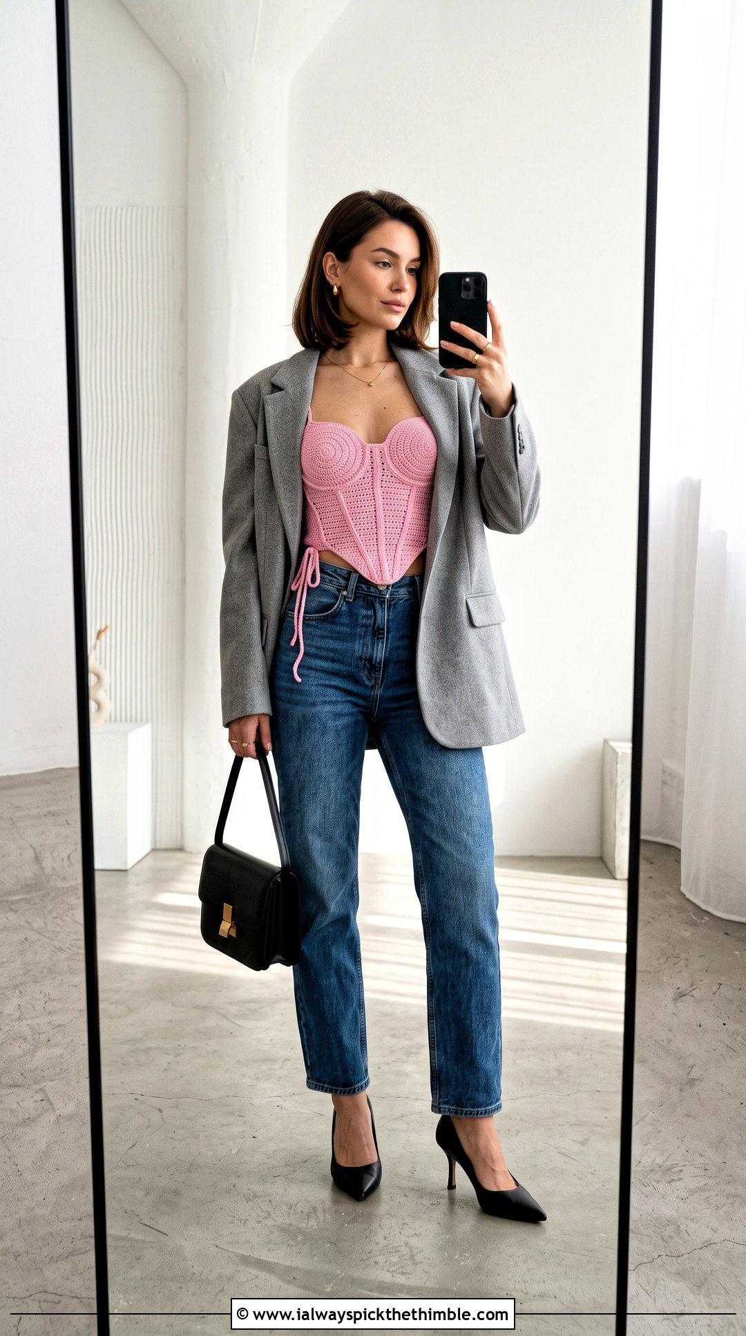 Corset Crochet Subversive Top With Blazer And Jeans - 15 Crochet Subversive Top outfit ideas