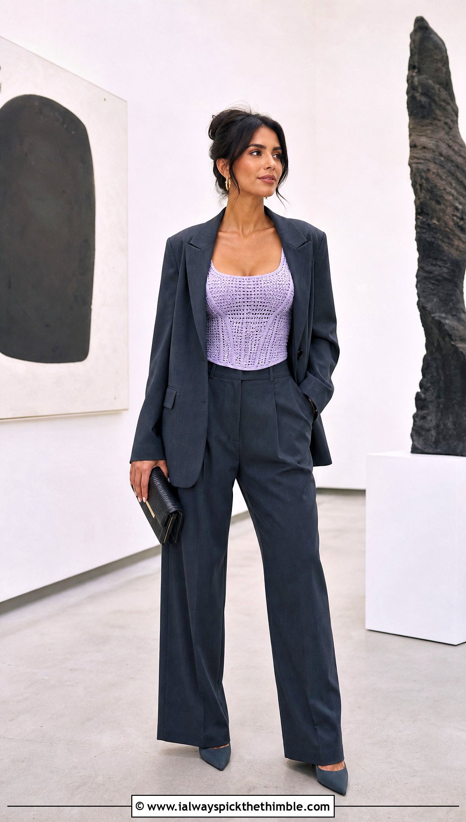 Corset Crochet Tank Top With A Relaxed Suit - 25 crochet tank top outfit ideas