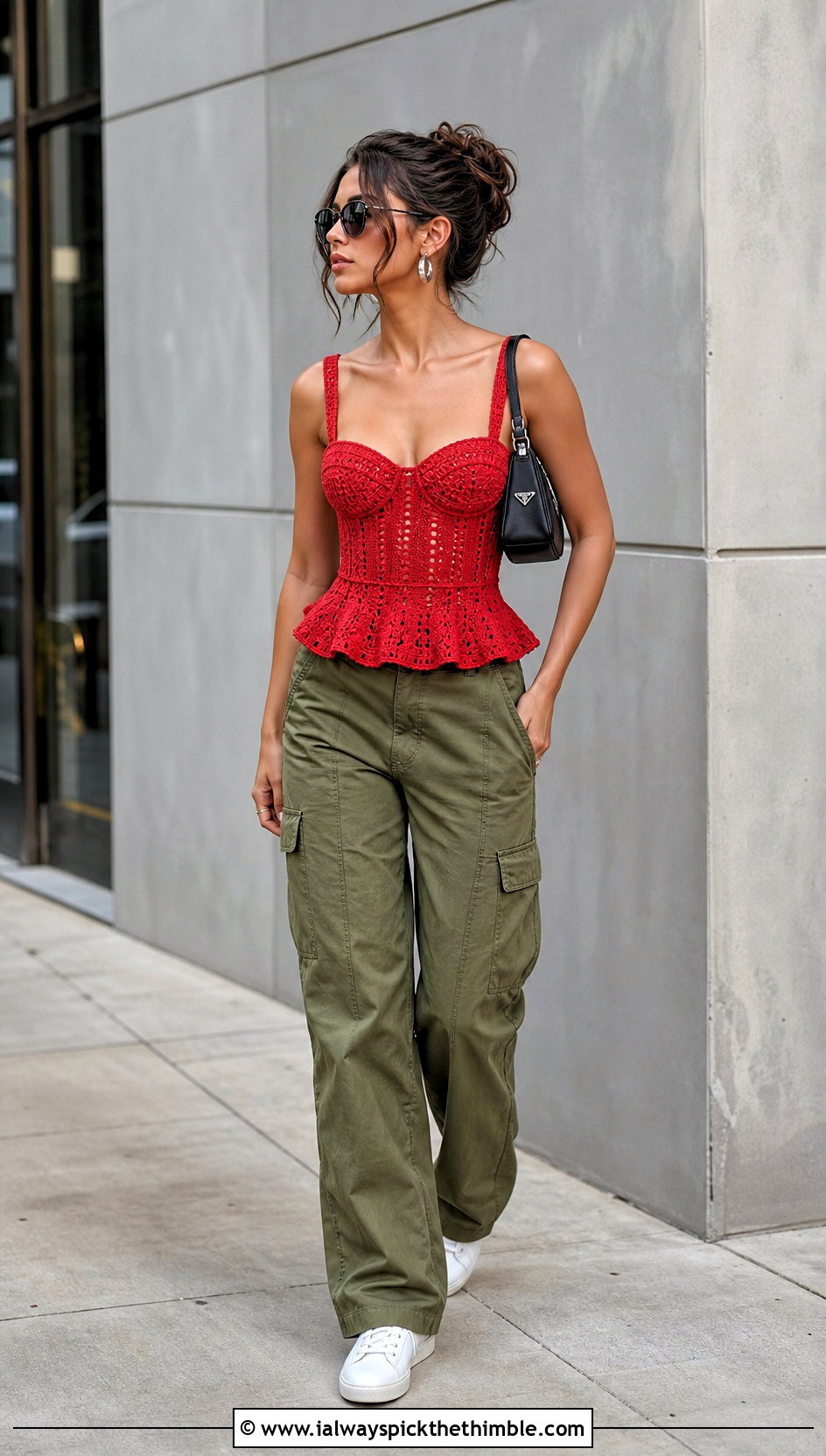 Corset Peplum Crochet Top With Cargo Pants - 25 peplum crochet top outfit ideas