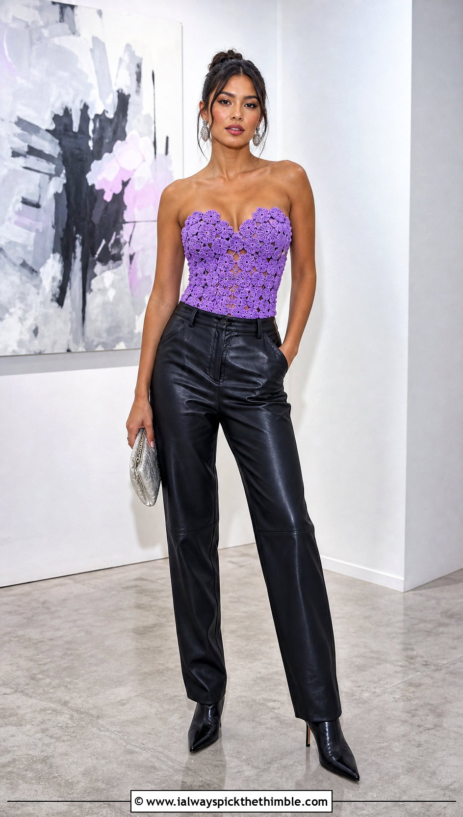 Corset Style Buttercup Crochet Top With Leather Pants - 20 Buttercup Crochet Top outfit ideas