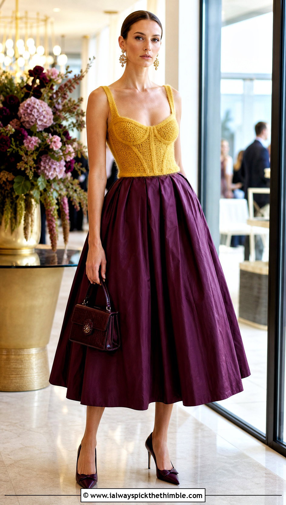 Corset Style Crochet Mohair Top With Full Midi Skirt - 25 crochet mohair top outfit ideas