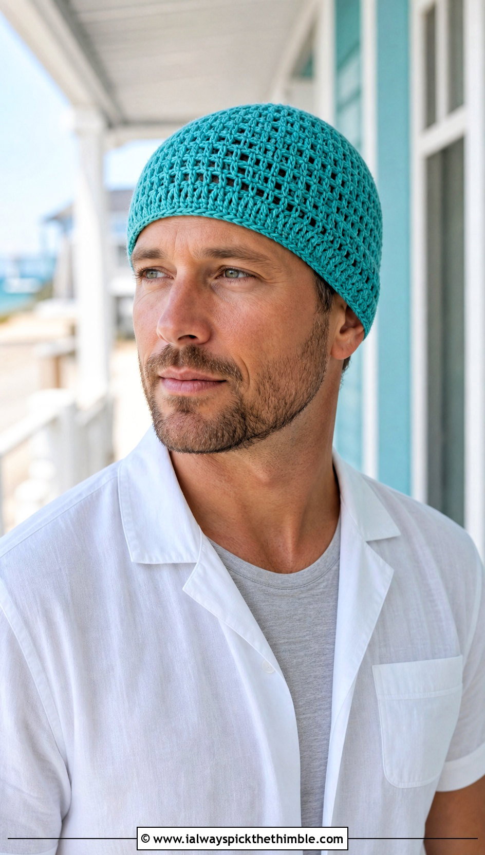 Cotton Crochet Beanie With Camp Collar Shirt - 20 crochet man beanie outfit ideas