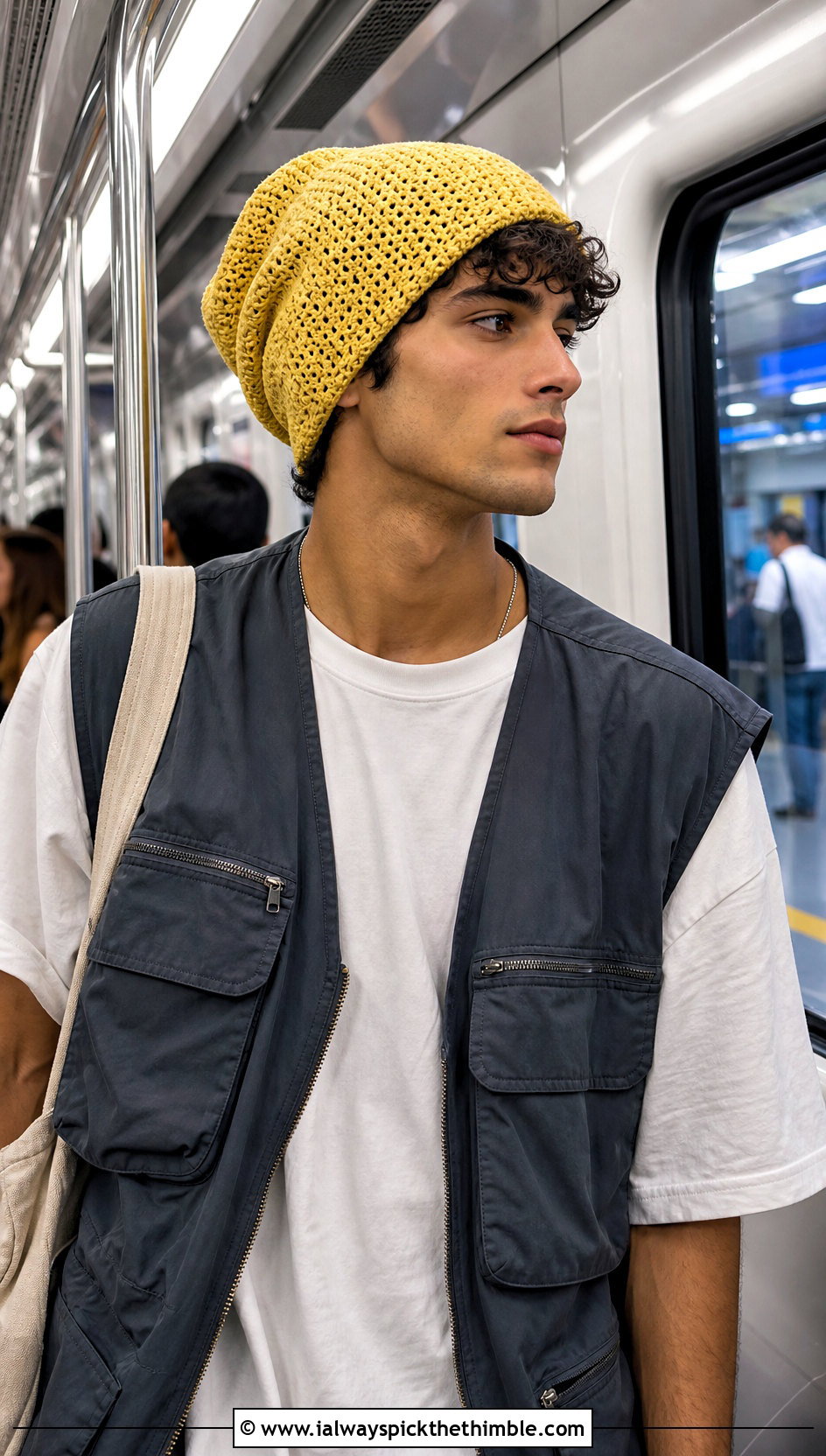 Cotton Crochet Slouchy Beanie With Utility Vest - 25 Crochet Slouchy Hat Mens Slouch Beanie outfit ideas