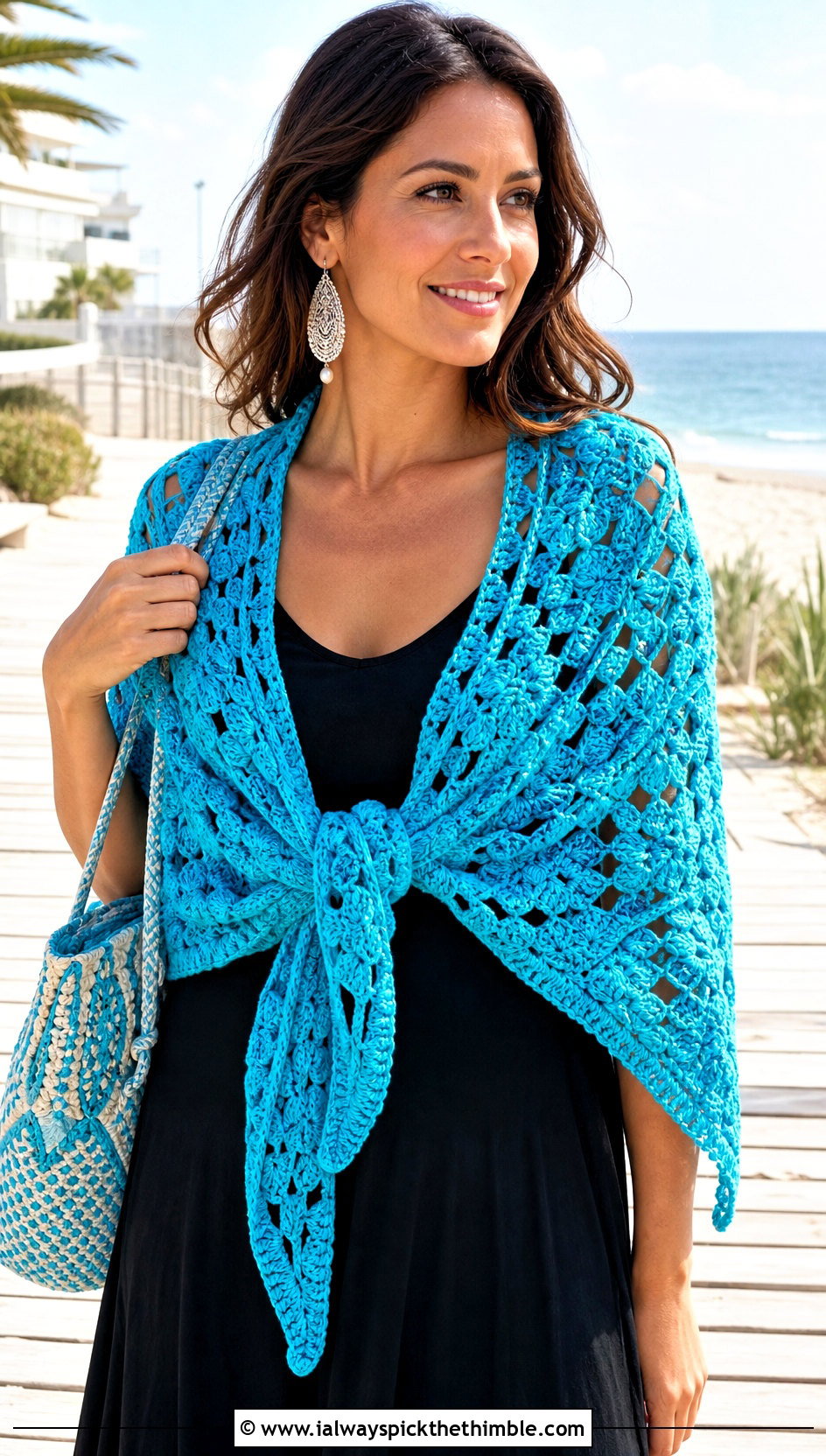 Cotton Granny Square Triangle Shawl With Tank Dress And Sandals - 20 granny square triangle shawl outfit ideas