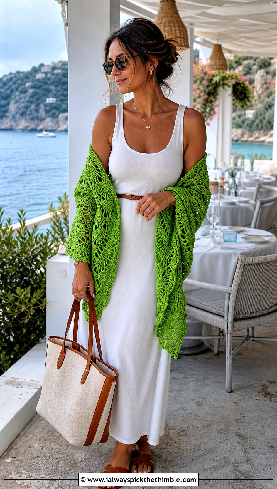 Cotton Pineapple Crochet Shawl With Tank Dress - 20 pineapple crochet shawl outfit ideas