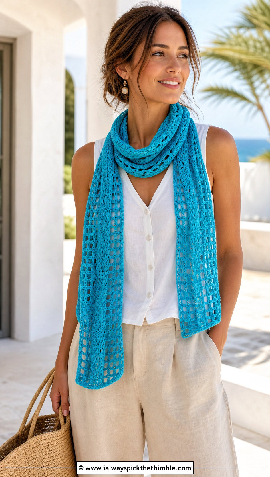 Cotton V Stitch Scarf With Linen Set - 20 crochet v stitch scarf outfit ideas