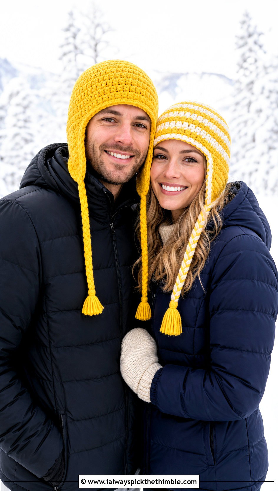 Couples Crochet Earflap Hats With Puffer Coats - 15 Couples Crochet Hats outfit ideas