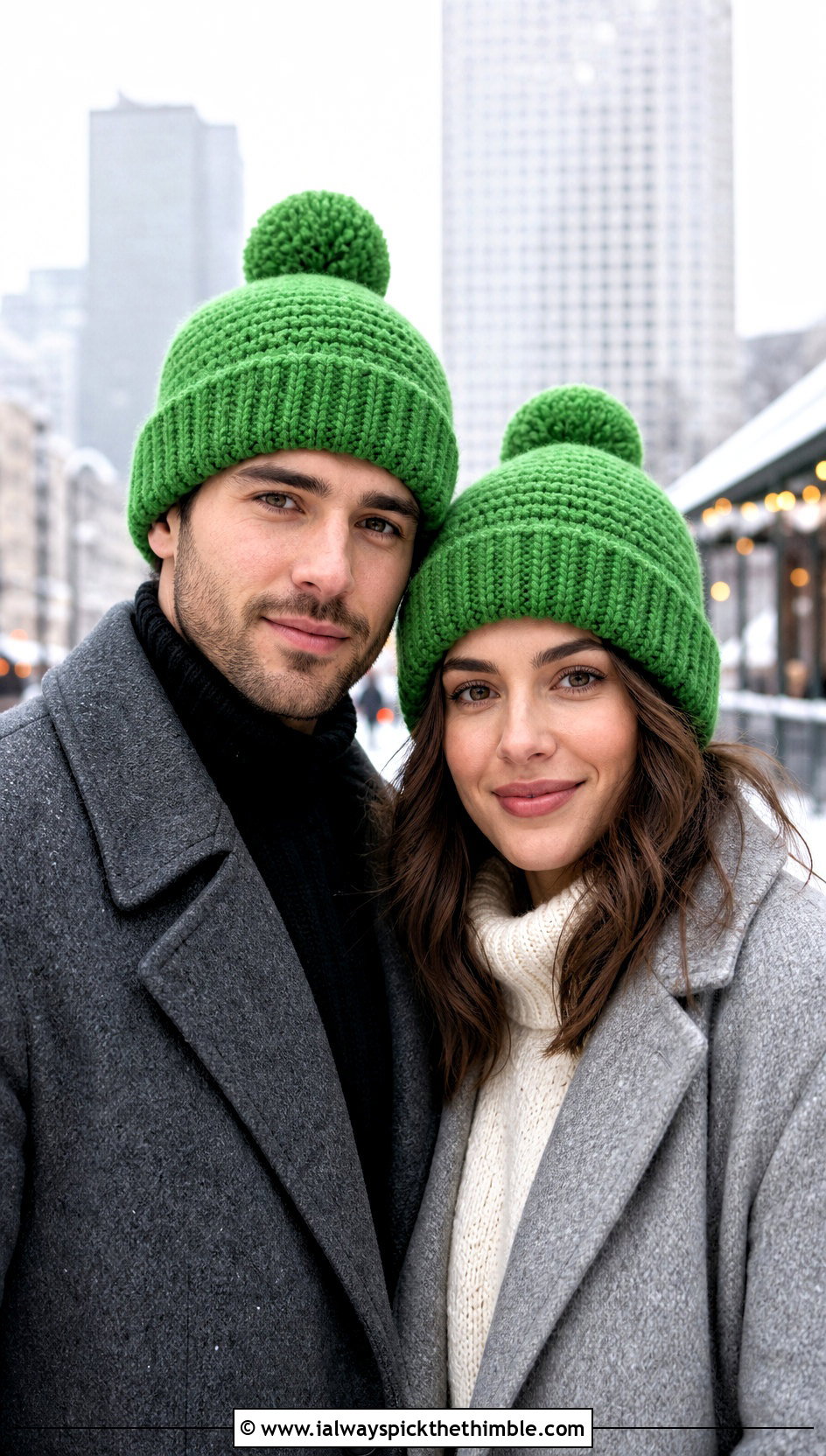 Couples Pom Pom Crochet Beanies With Wool Coats - 15 Couples Crochet Hats outfit ideas