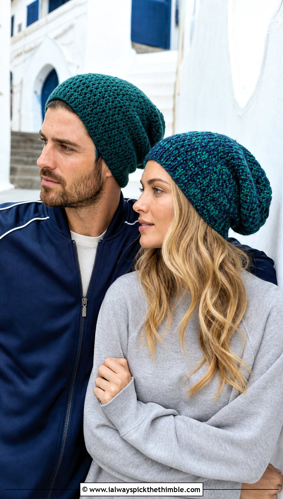 Couples Slouchy Crochet Beanies With Matching Tracksuits - 15 Couples Crochet Hats outfit ideas