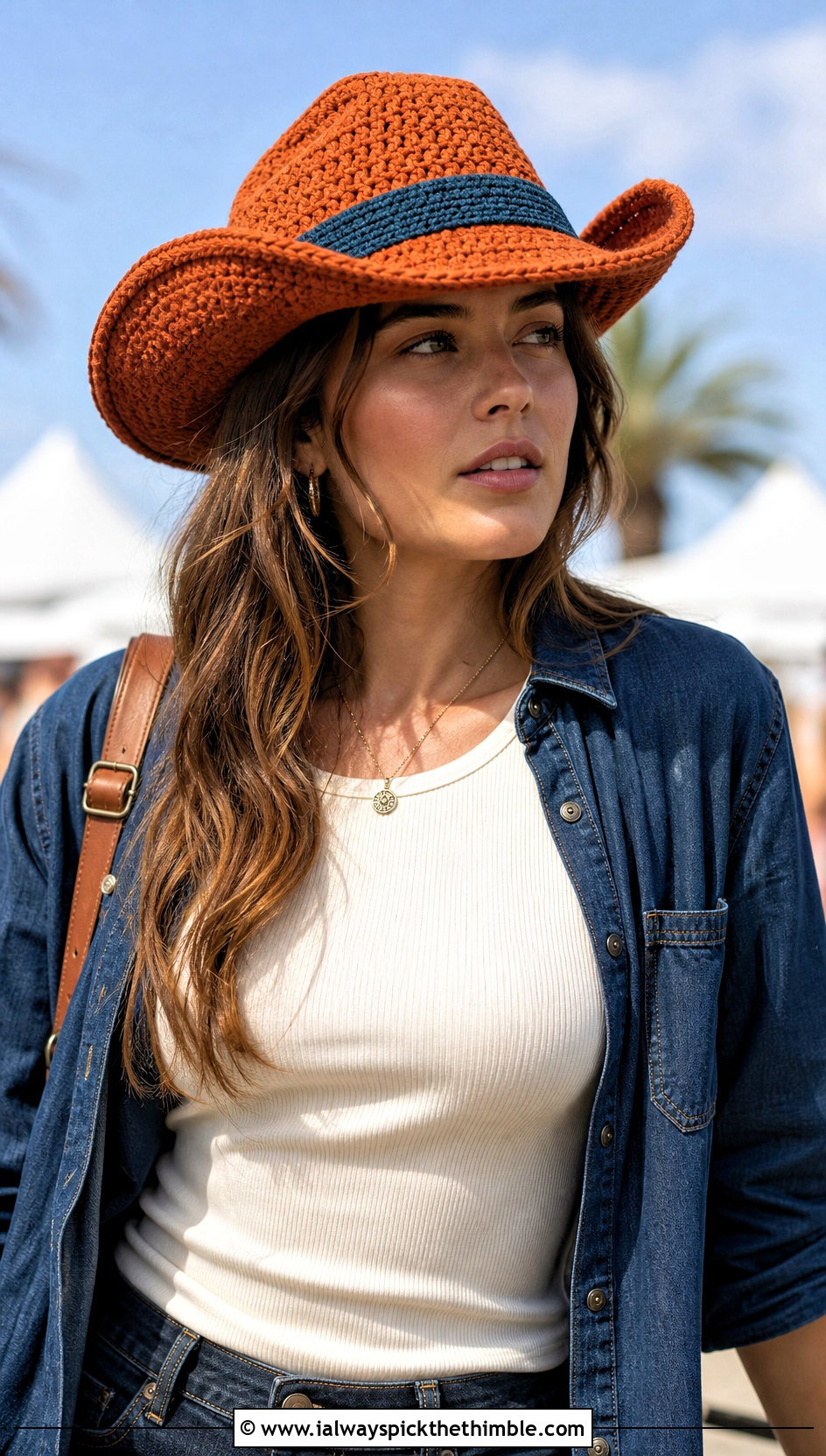 Cowboy Brim Crochet Luffy Hat With Denim Skirt - 25 crochet luffy hat outfit ideas