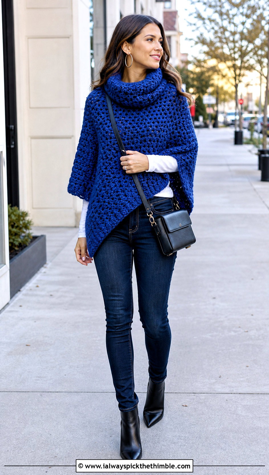 Cowl Neck Chunky Yarn Crochet Poncho With Skinny Jeans - 20 Chunky Yarn Crochet Poncho outfit ideas
