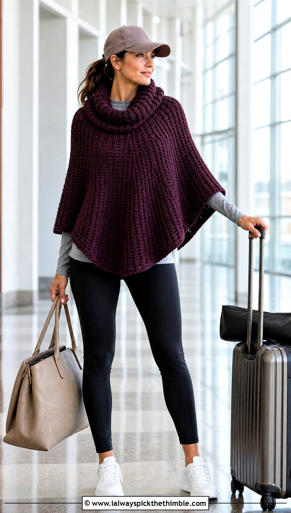 Cowl Neck Circle Poncho With Leggings - 20 Crochet Circle Poncho outfit ideas
