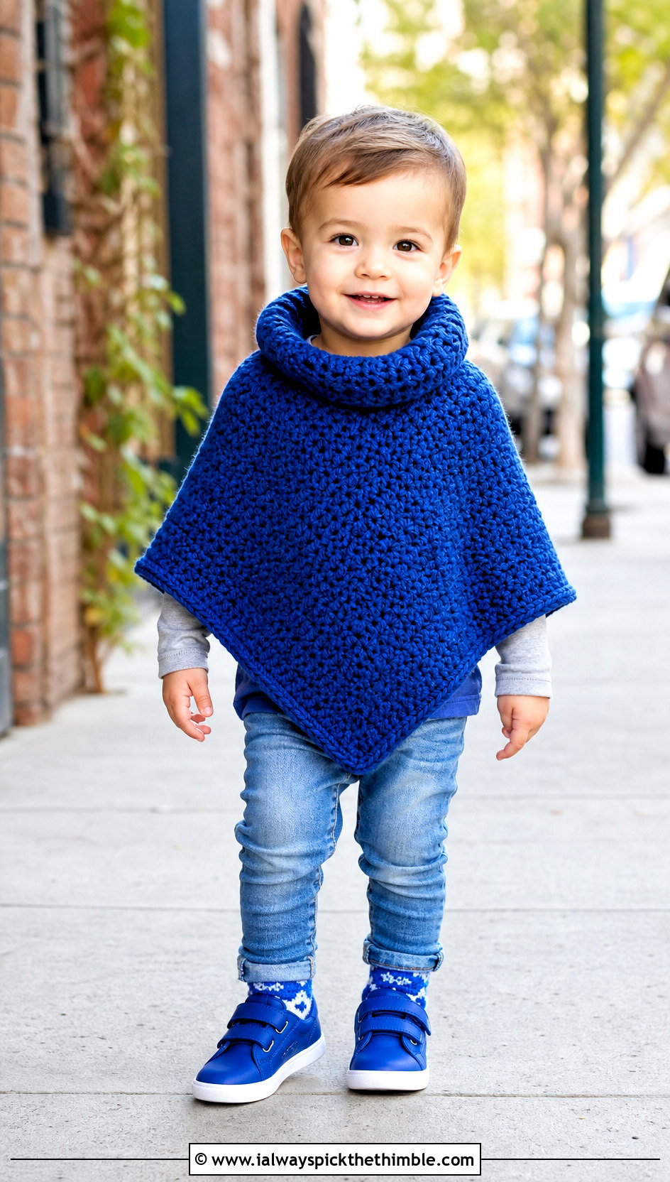 Cowl Neck Crochet Carseat Poncho With Jeans And Sneakers - 20 Crochet Carseat Poncho outfit ideas