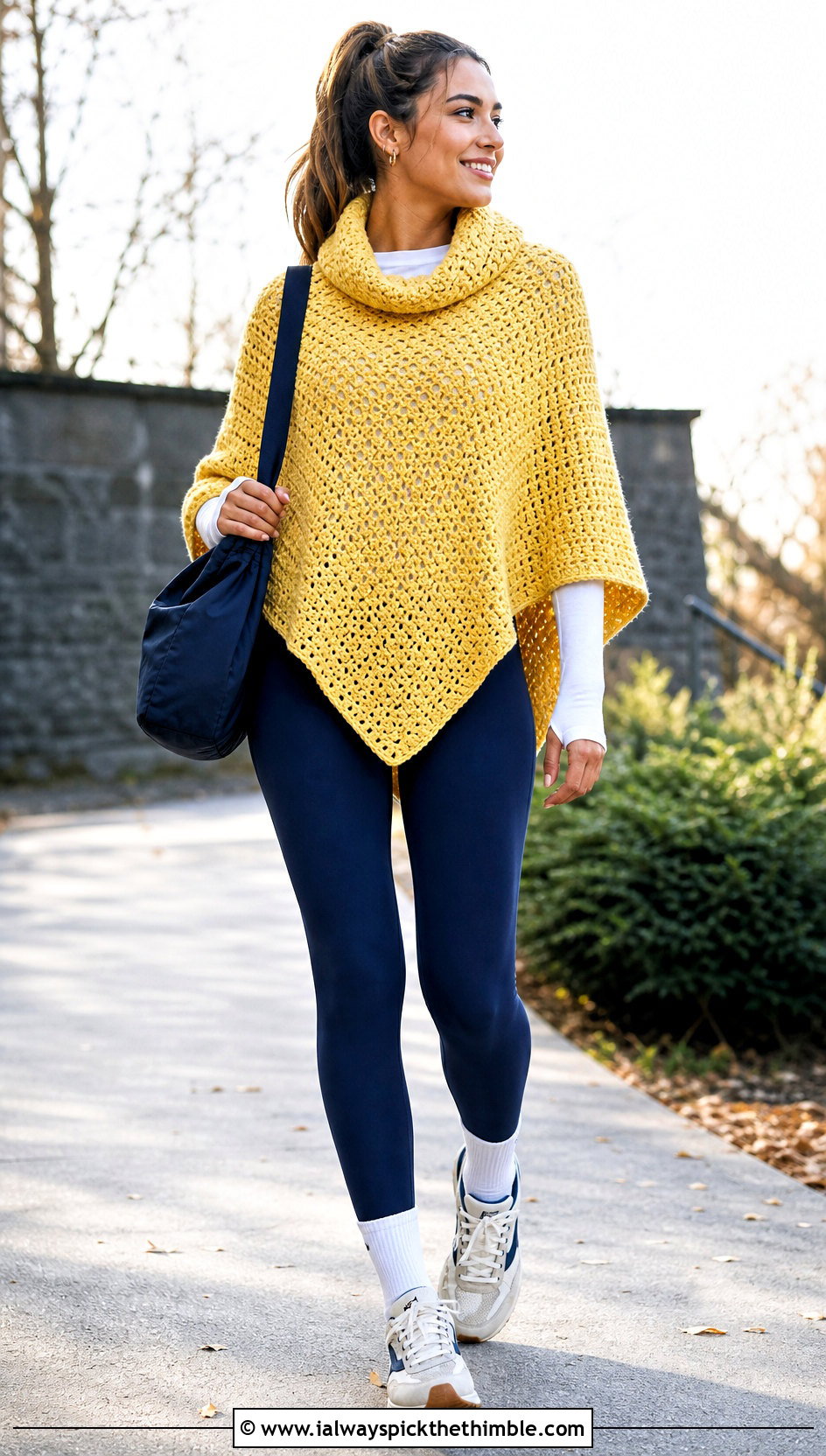 Cowl Neck Crochet Poncho Top With Leggings - 20 Crochet Poncho Top outfit ideas