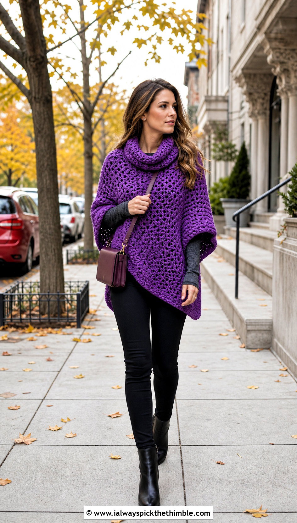 Cowl Neck Crochet Poncho With Leggings - 15 diy crochet poncho outfit ideas