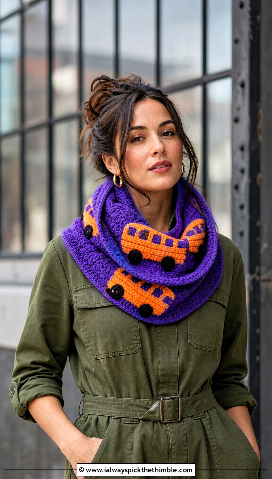 Cowl School Bus Scarf With Utility Jumpsuit - 20 Crochet School Bus Scarf outfit ideas