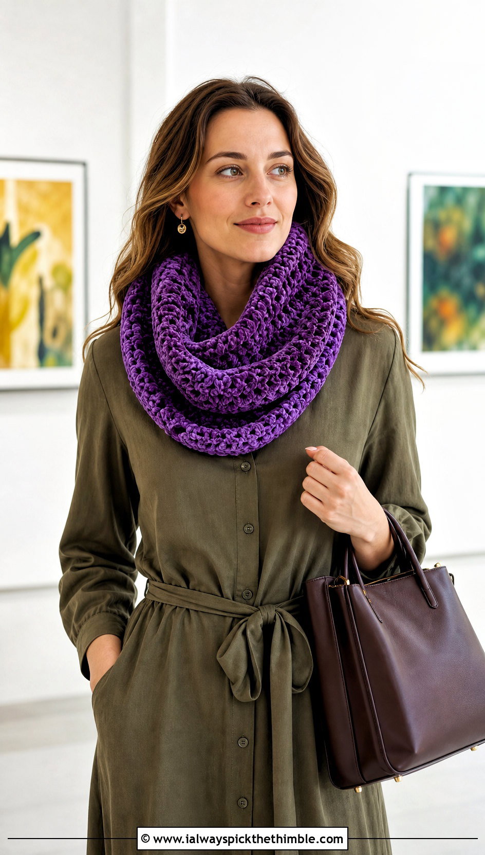 Cowl Velvet Crochet Scarf With Shirt Dress - 20 Velvet Crochet Scarf outfit ideas