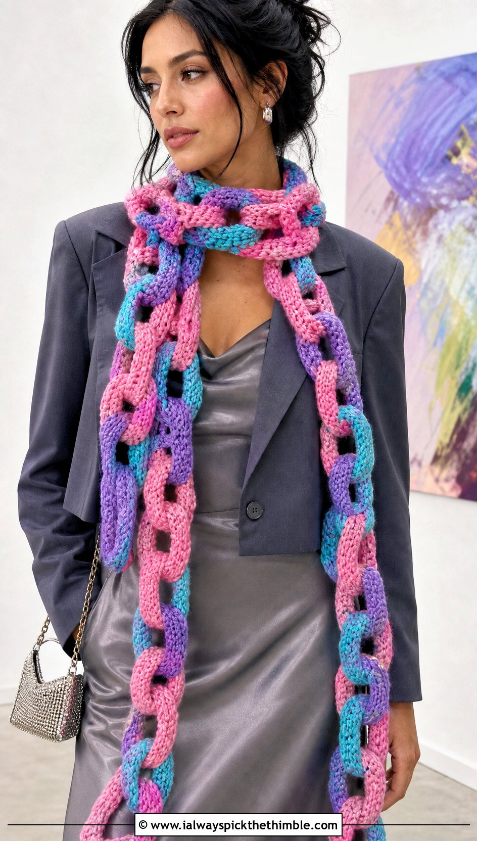 Crayon Link Crochet Scarf With Slip Dress - 15 Crochet Crayon Scarf outfit ideas
