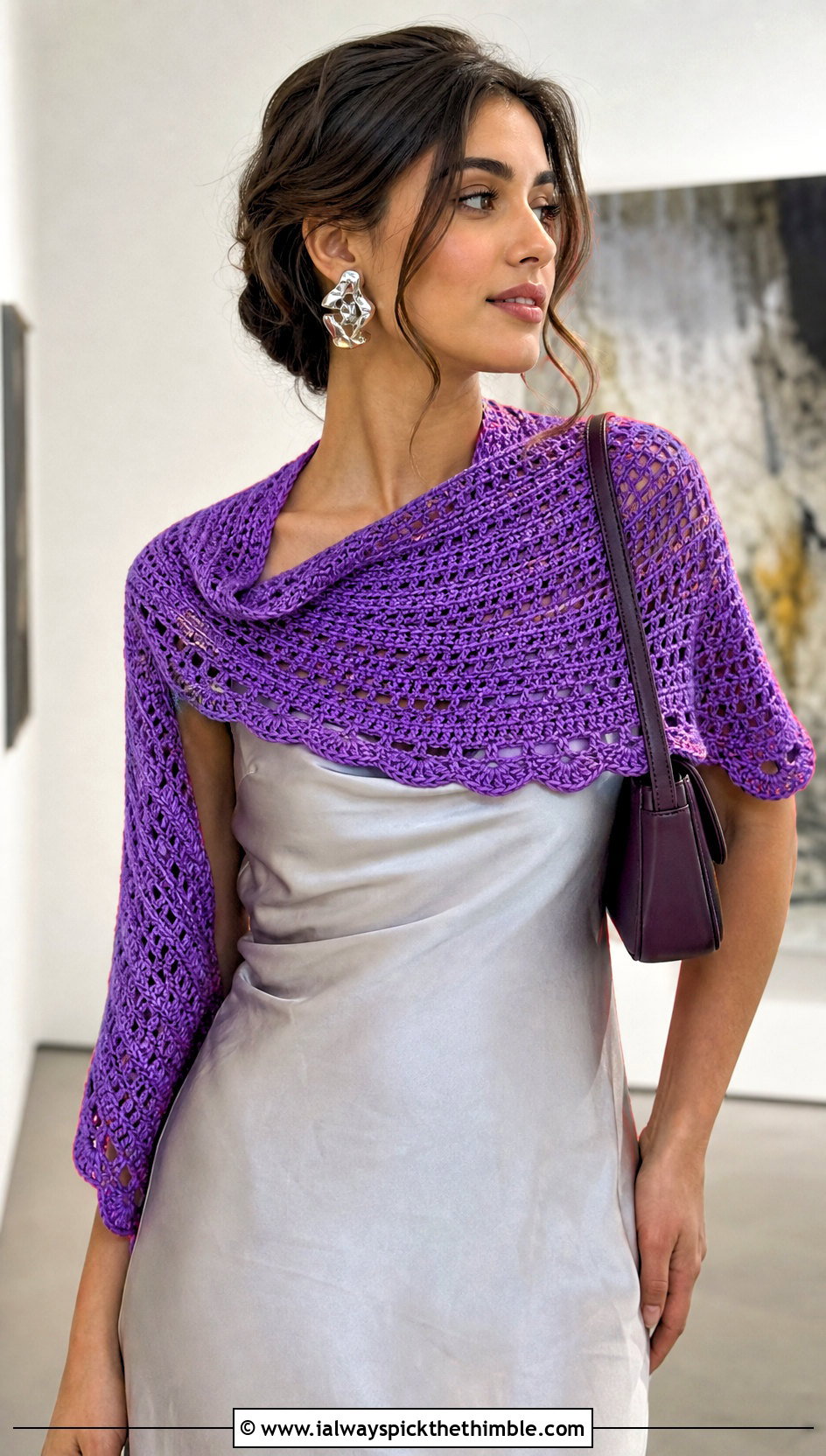 Crescent 1 Skein Crochet Shawl With Slip Dress And Ankle Boots - 15 Easy 1 Skein Crochet Shawl outfit ideas