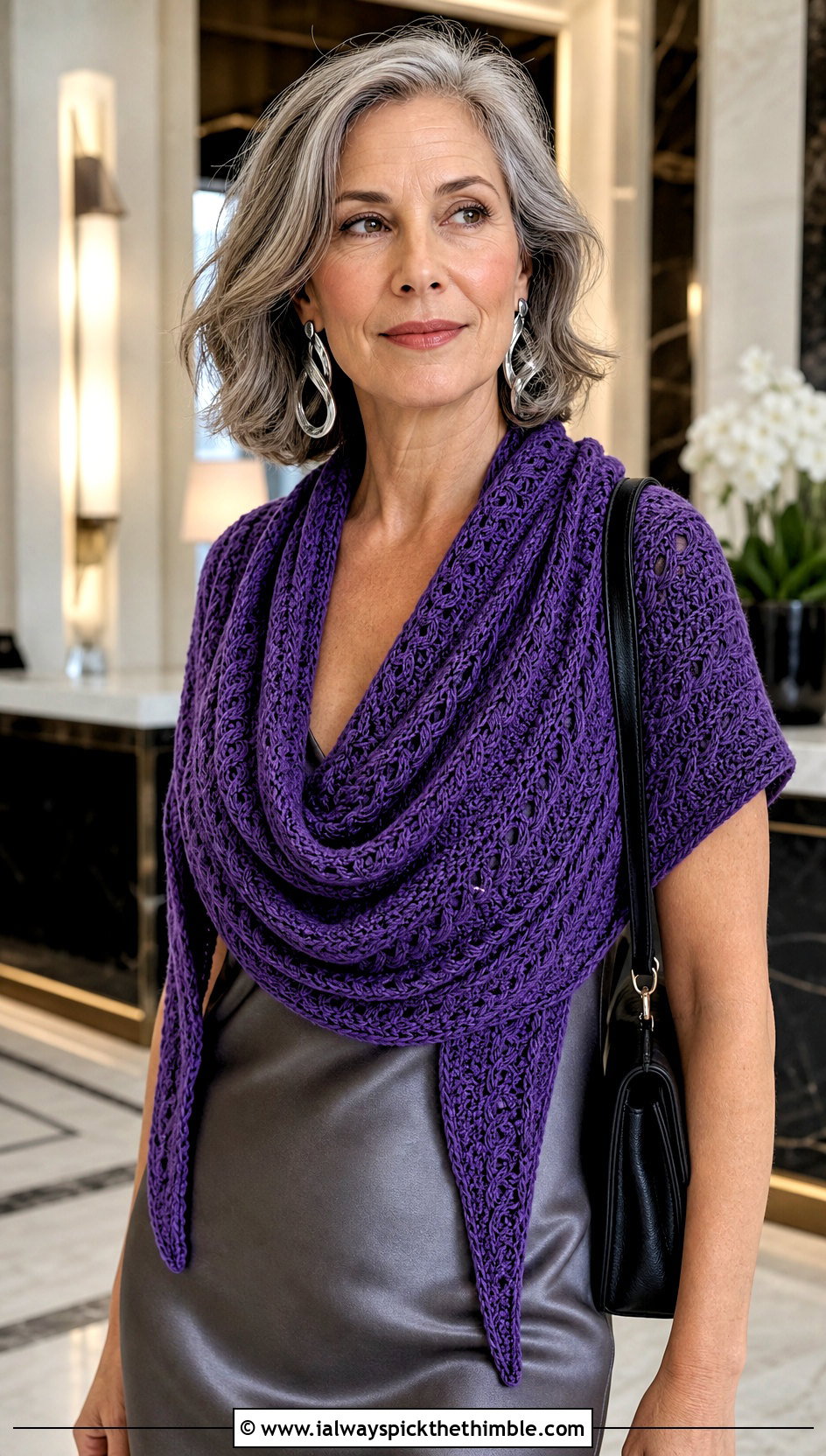Crescent Cable Shawl With Slip Dress - 15 Crochet Cable Shawl outfit ideas