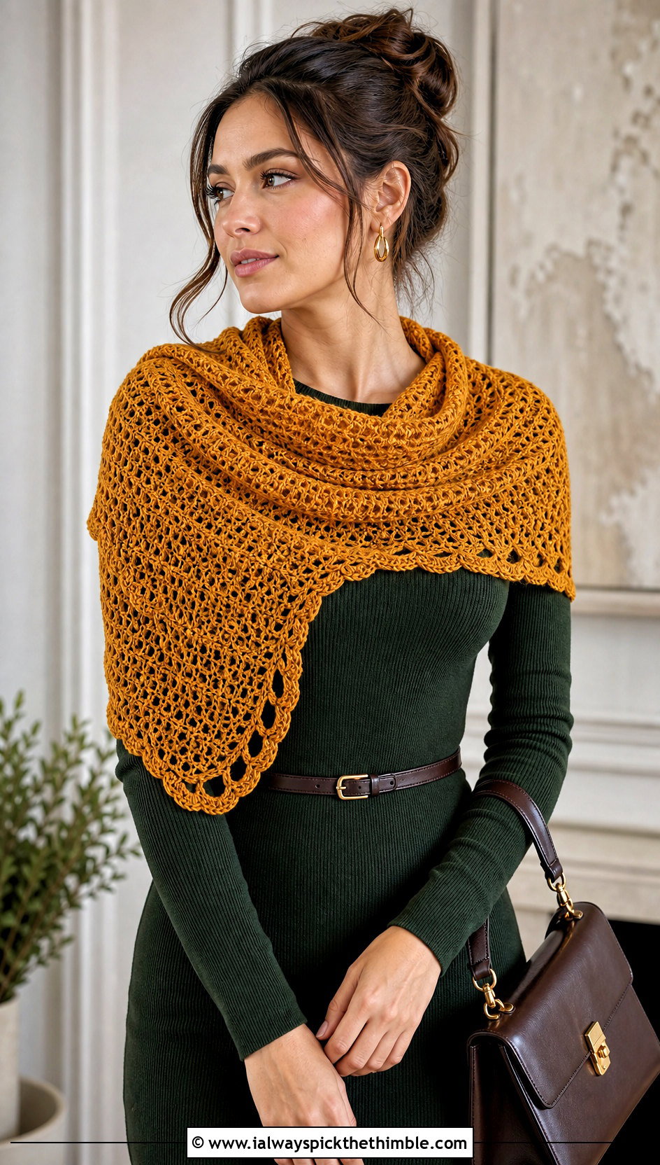 Crescent Crochet Scarf With Knit Dress - 15 Vibrant Crochet Scarf outfit ideas
