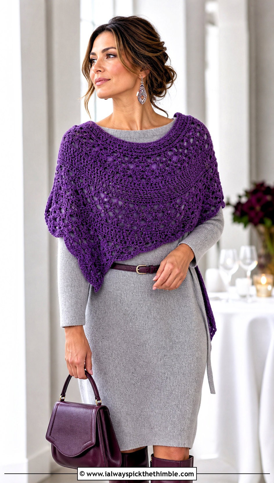 Crescent Crochet Shawl With Knit Midi Dress - 20 Elegant Crochet Shawl outfit ideas