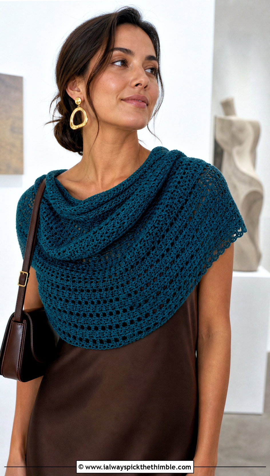 Crescent Double Crochet Shawl With Slip Dress - 20 Double Crochet Shawl outfit ideas
