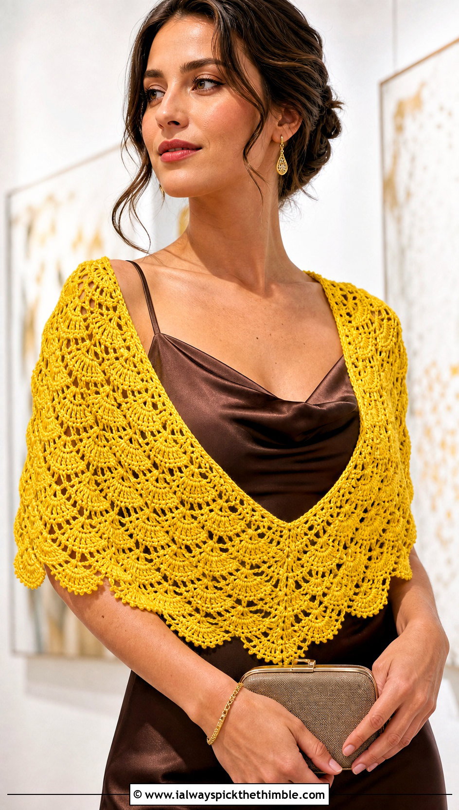 Crescent Fan Stitch Shawl With Satin Slip Dress - 20 Crochet Fan Stitch Shawl outfit ideas