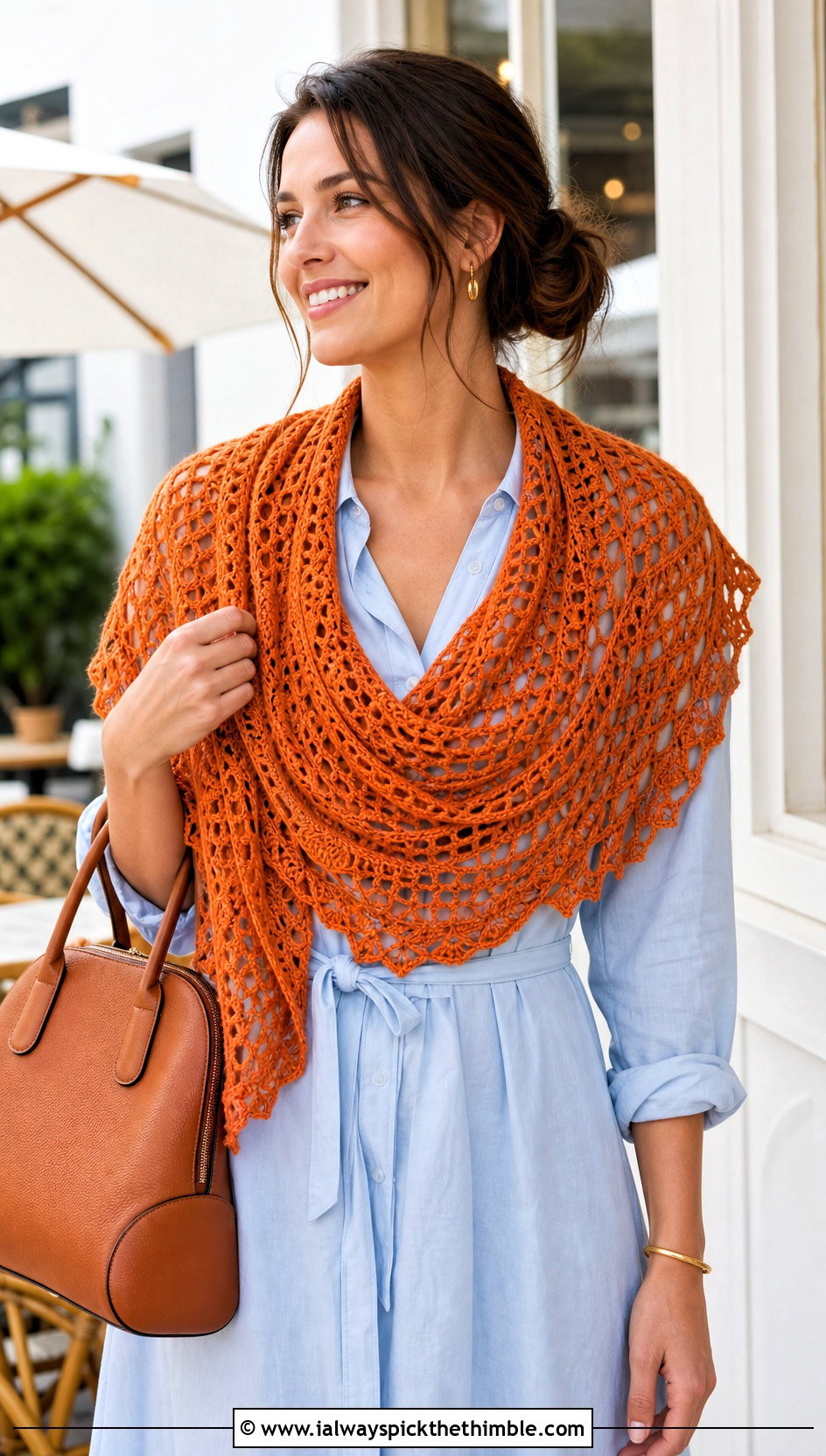 Crescent Lace Crochet Shawl With Shirt Dress - 20 Lace Crochet Shawl outfit ideas