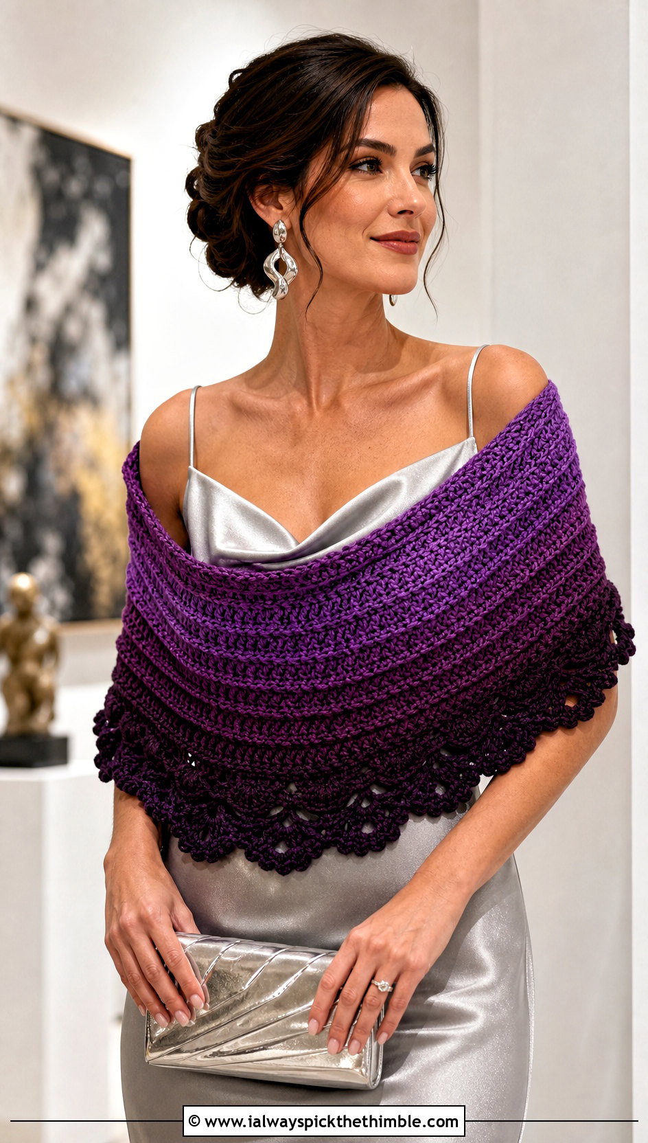 Crescent Shawl In A Cake With Satin Midi Dress - 20 Crochet Shawl In A Cake outfit ideas